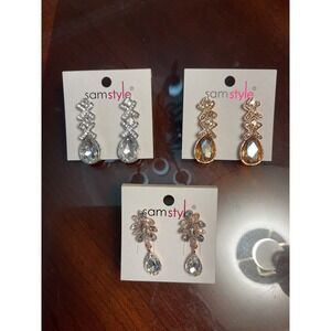 Sam Style Dangle Drop Rhinestone Earrings Silver Gold Tone Bundle 3